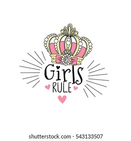 girls rule, typographic print with crown for girls