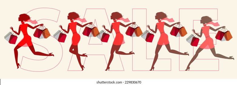 Girls run on sale. Vector illustration. Set