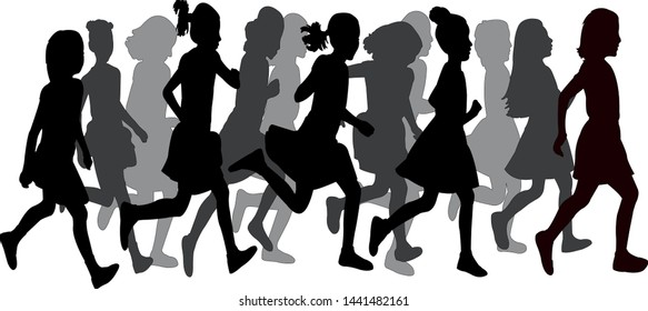 Girls running body slhouette vector 