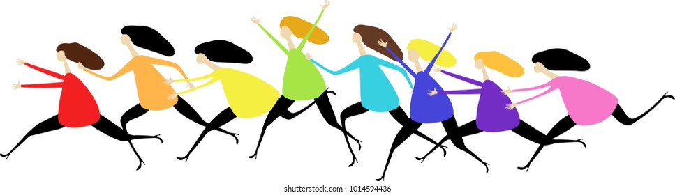 girls running in colored clothes