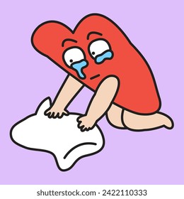 Girl's Sad Heart Is Sleeping On The Pillow Concept Card Character illustration