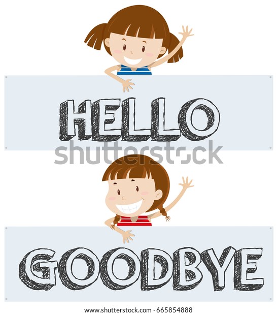 Girls Saying Hello Goodbye Illustration Stock Vector Royalty Free