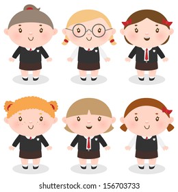 Girls in school uniforms, back to school