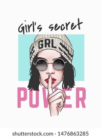 Girl's Secret Power Slogan With Girl In Sunglasses Illustration 