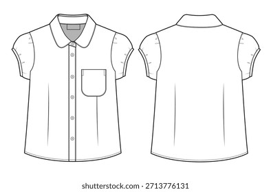 Ilustración de maqueta de Vector de boceto plano técnico de camiseta para niñas.