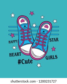 girl's shoes star slogan print 