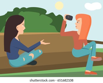 girls shooting video vector cartoon