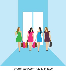 Girls Shop in Flat illustration