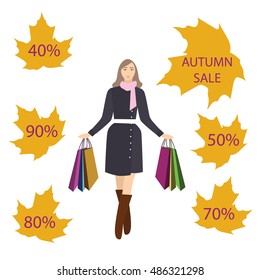 Girls with shopping bags, autumn sale for your design