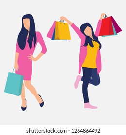 Girls with shopping bags illustration