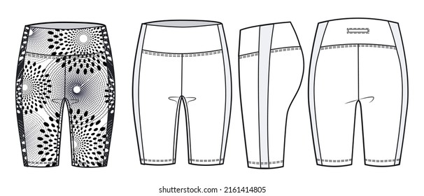 Girls Short Legging fashion flat sketch template. Unisex Biker Short Technical Fashion Illustration. Cycling shorts fashion design concept.