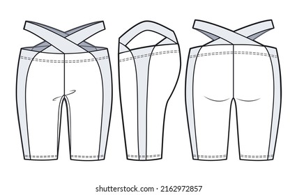 Girl's Short Legging fashion flat sketch template. Cutouts Biker Short Technical Fashion Illustration. Cycling shorts fashion design concept.