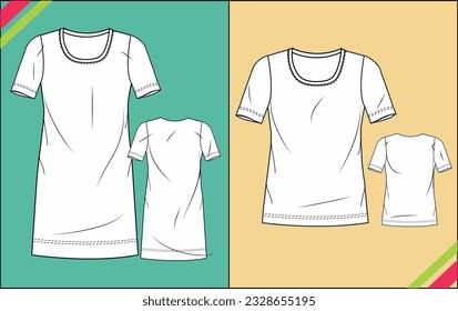 GIRLS SHORT AND LONG TOP T SHIRT FASHION TEMPLATE TECHNICAL ILLUSTRATION