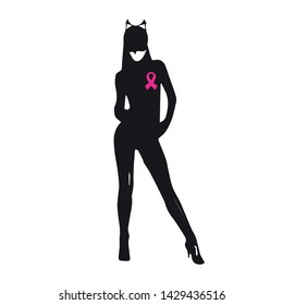 Girl's silhouette, pink ribbon, symbol of the fight against breast cancer
