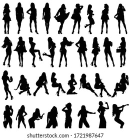 girls silhouette set in black color on white backgroud