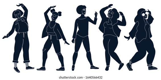 Girls Silhouettes Different Posessetsimple Style Vector Stock Vector ...