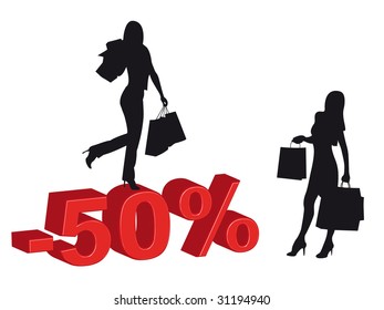 Girls silhouettes making shopping during discounts