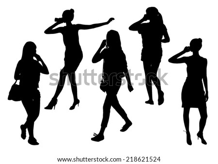Girls silhouettes talking on mobile phone 