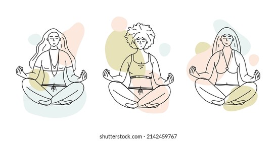 Girls sit in the lotus position and meditate