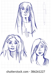 girls sketch ball pen