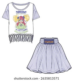girls skirt and t-shirt design. anime pattern design, fabric pattern design, fashion clothes and more