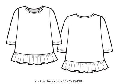 Girls sleeveless dress , fashion technical draw.