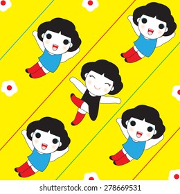 Girls Sliding On Slide Pattern illustration