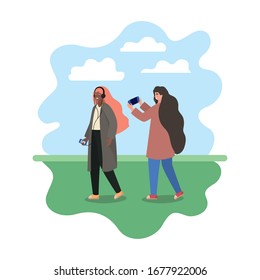 Girls with smartphones and clouds design, Youth culture people cool person human profile and user theme Vector illustration