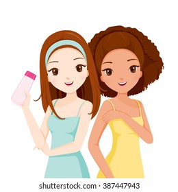 Girls Smiling And Holding Beauty Packaging, Facial, Beauty, Skin, Cosmetic, Makeup, Health, Lifestyle, Fashion