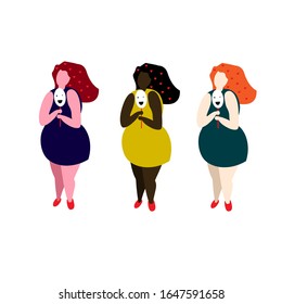 Chicas con máscaras sonrientes. Ilustración vectorial plana.