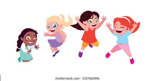 girls smiling and playing on white background vector illustration design