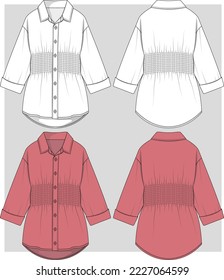 Girls smocking long shirt flat sketch