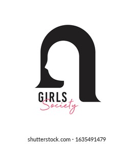 Girls Society Logo design : Negative space of woman face and hair shape.