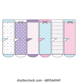 Girls socks design. Set of socks pattern. illustrations isolate Girls sock with colored pattern