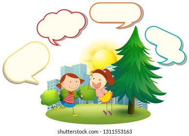 Girls with speech balloon illustration
