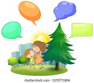 Girls with speech bubbles illustration