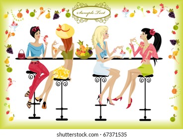 girls spend their time in a summer cafe