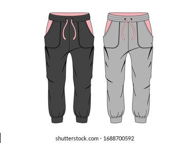 Girls sport style jogging pants. textile fashion pattern