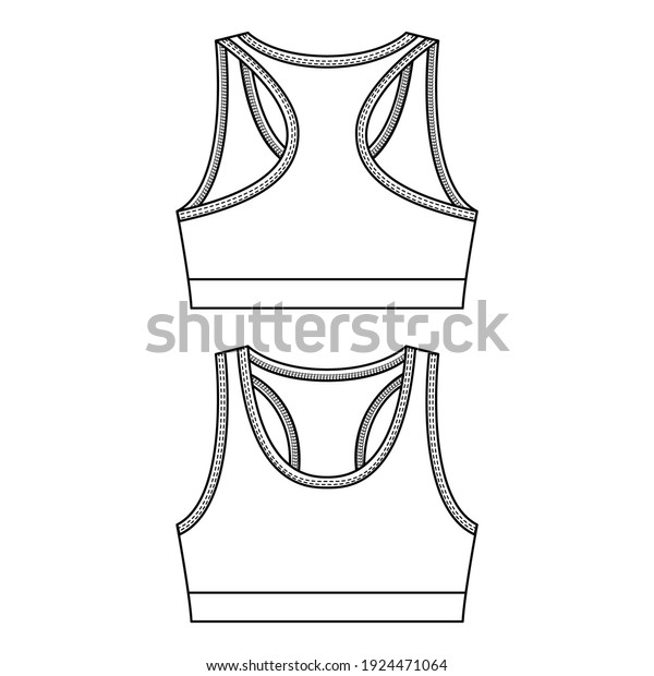 Girls Sports Bra\
fashion flat sketch template. Women Active wear Crop tank top\
Technical Fashion\
Illustration