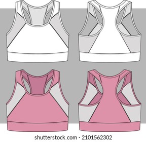 Girls sports tank bra flat sketch