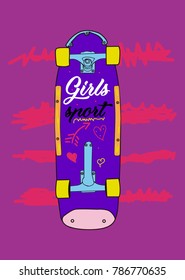girls sport,skateboarding,t-shirt print poster vector illustration