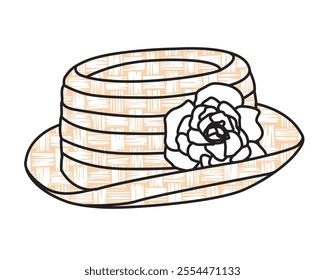 Girls straw hats design technical flat sketch vector mockup template.