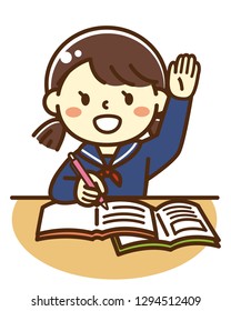 Girls studying hands during class