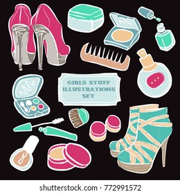 girls stuff illustrations set