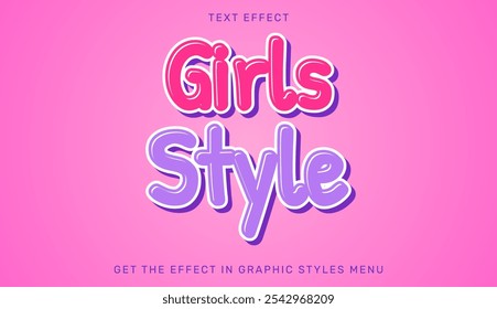 Efecto de texto de estilo de niñas en diseño 3d