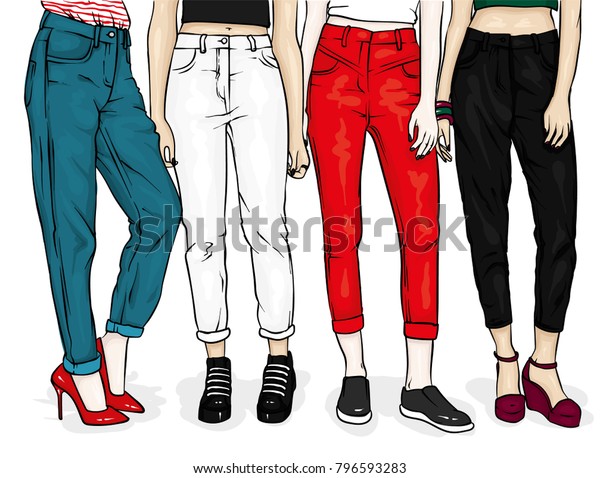 Girls Stylish Jeans Shoes Slender Female Stock Vector (Royalty Free ...