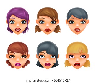 Girls stylish woman lips slightly open mouth 3d realistic isolated fashion mockup set transparent background design vector illustration