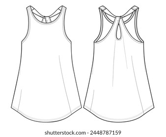 Girls Summer Swim Coverup Dress Fashion Technical Flat Sketch Mock Up Cad Design