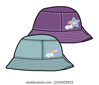 	
Girls sun hats flat drawing vector design mockup template.