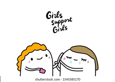 Girls support hand drawn vector illustration in cartoon comic style woman power poster vibrant colors